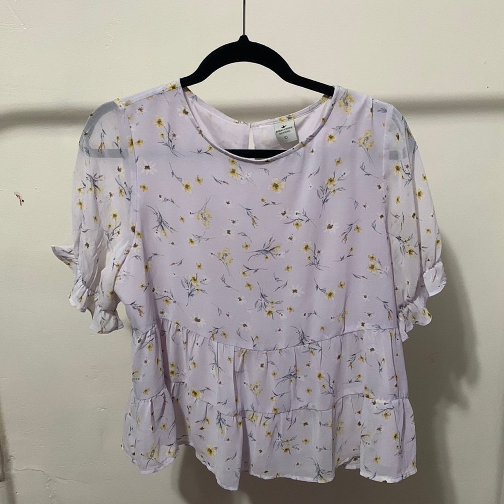 Paper Crane Pastel Purple Floral Sheer Blouse